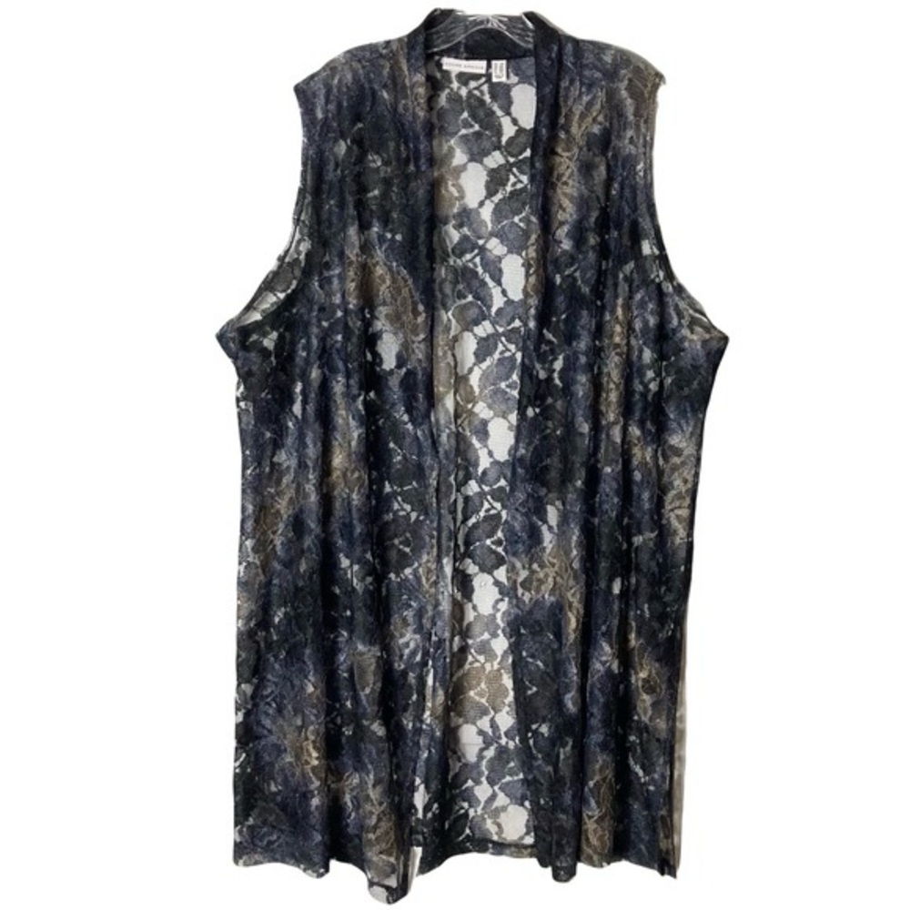 Nwot Susan Graver Open Front Multicolor Floral Lace Top 2X Gilet Topper Duster
